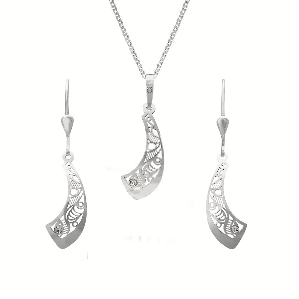 Stříbrný set přívěsku, řetízku a náušnic KO0836M_NA0487