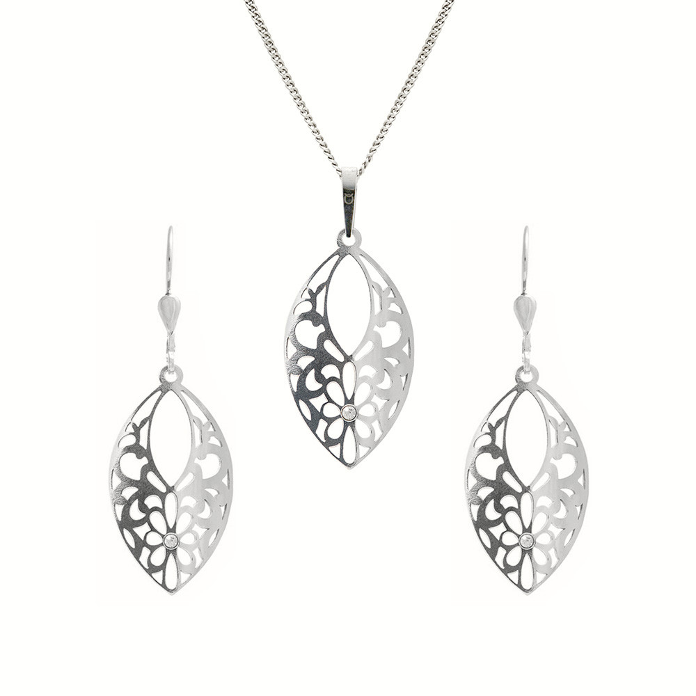 Stříbrný set přívěsku, řetízku a náušnic KO5147_NA0941