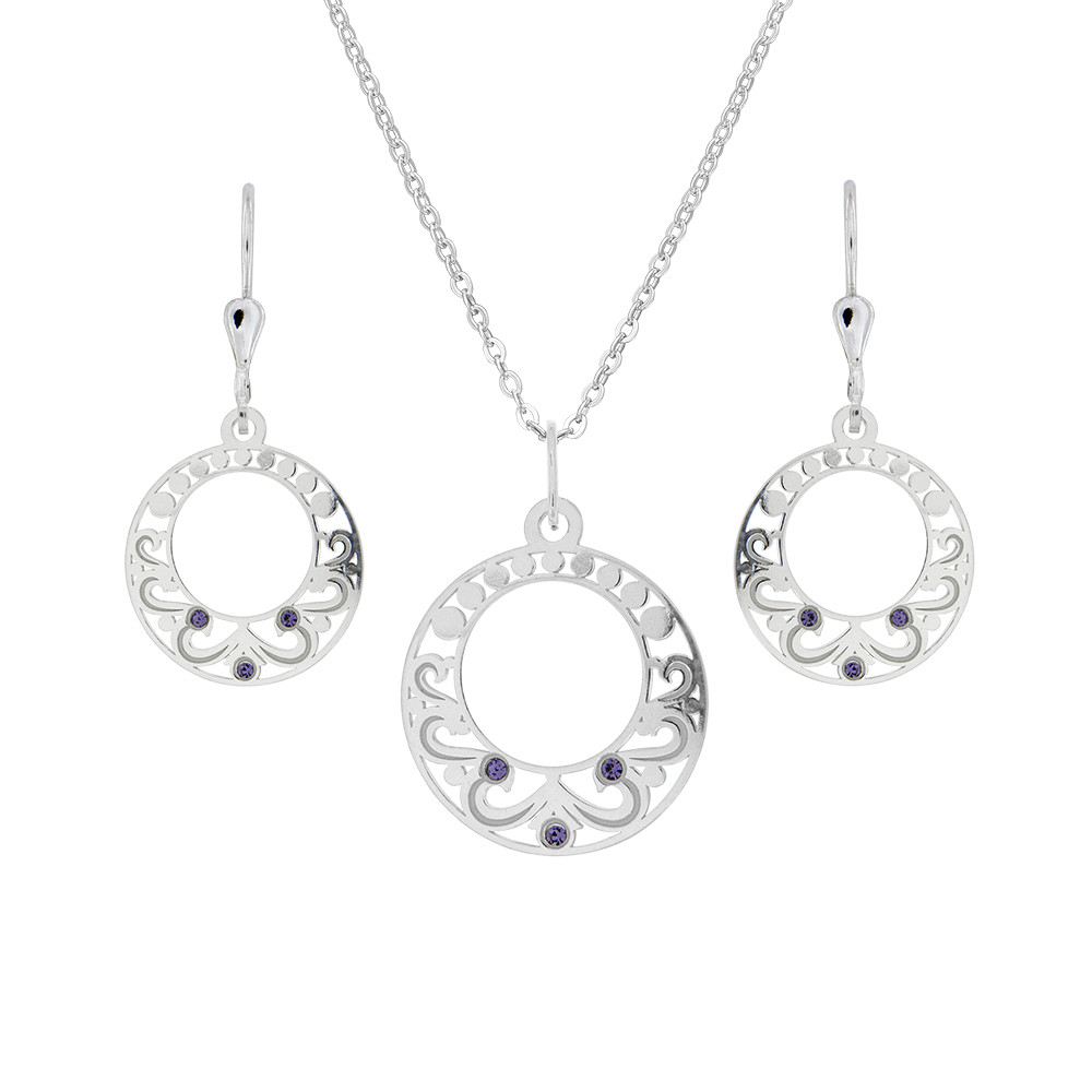 Stříbrný set přívěsku, řetízku a náušnic Lambada