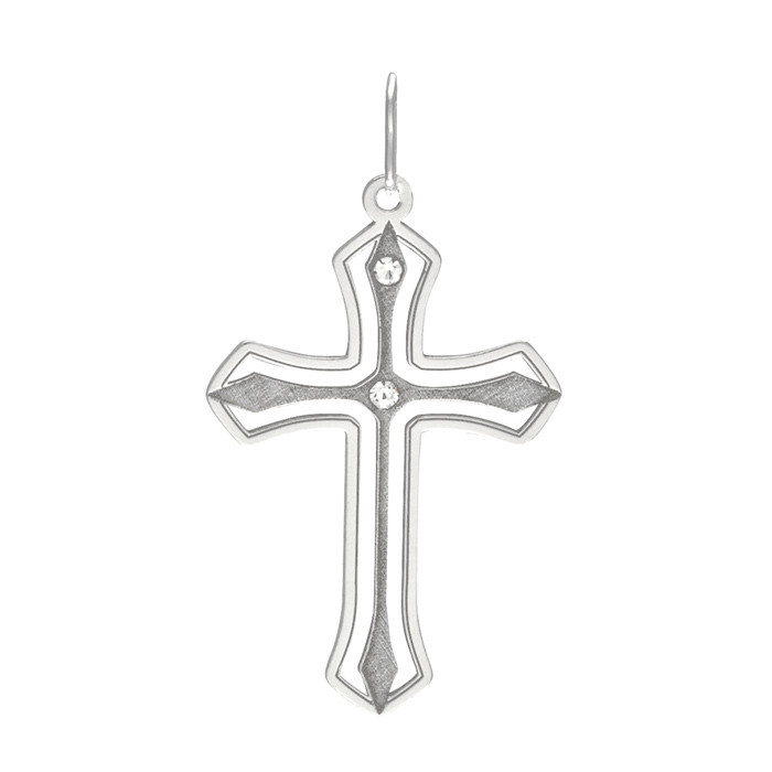 Stříbrný přívěsek PA1528 křížek s bílými kamínky