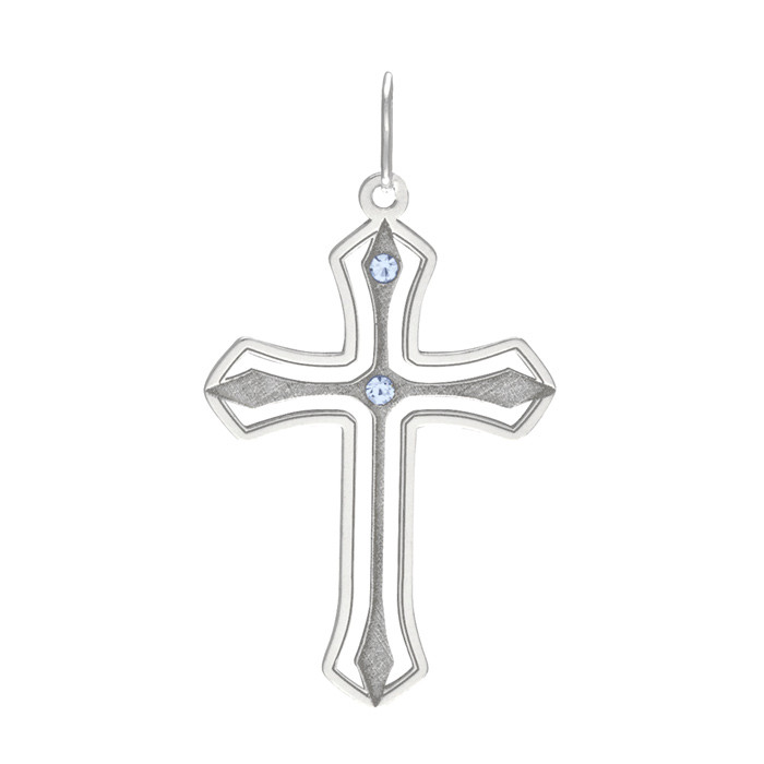 Stříbrný přívěsek PA1528 křížek s modrými kamínky