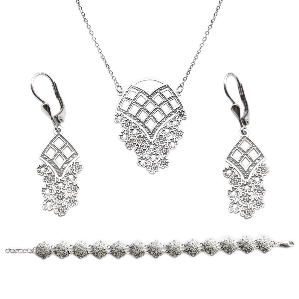 Stříbrný set náhrdelníku, náušnic a náramku Happiness