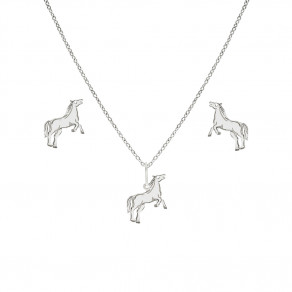 Dětský stříbrný set přívěsku, řetízku a náušnic Koníci